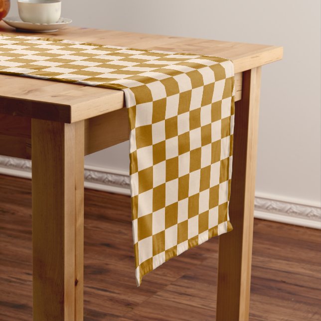 Chemin De Table Court Brown and beige checkerboard pattern (In Situ)