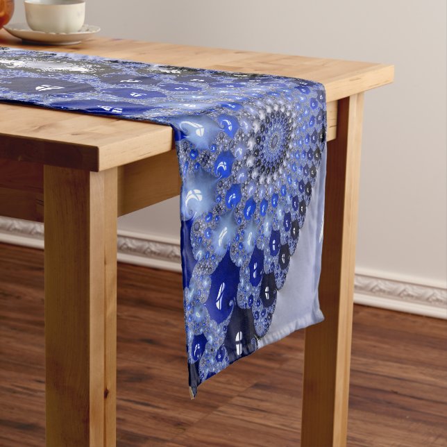 Chemin De Table Court Bulles fractales Ombre Bleu Abstrait (In Situ)