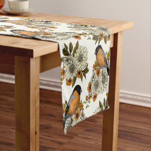 Chemin De Table Court Bullfinch on autumn floral 2
