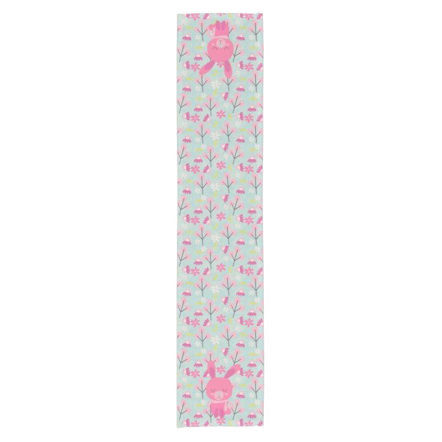 Chemin De Table Court Bunnies et fleurs roses (Devant)