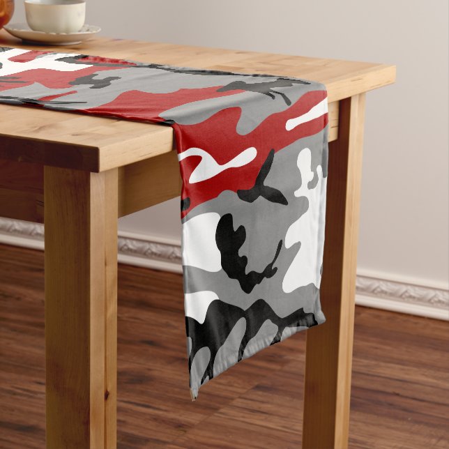 Chemin De Table Court Camouflage rouge et gris, Militaire, Armée (In Situ)
