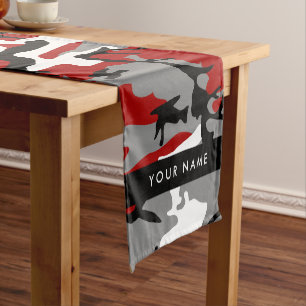 Chemin De Table Court Camouflage rouge et gris Votre nom Personnaliser