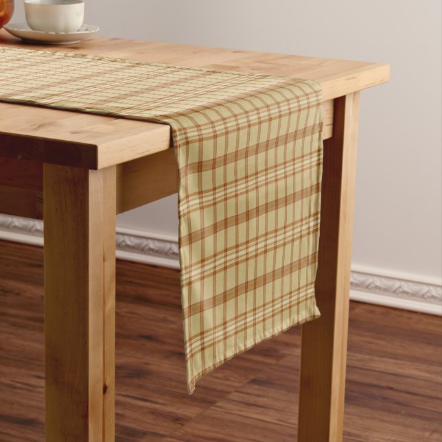 Chemin De Table Court Carmel Burgundy Plaid Classic Pattern Table Runner (In Situ)