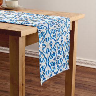 Chemin De Table Court Carrelage Bleu Méditerranéen Motif - Elégant Azule