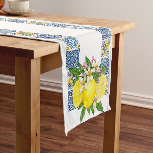 Chemin De Table Court Carrelage méditerranéen clair Sicilien Citrus Lemo (In Situ)