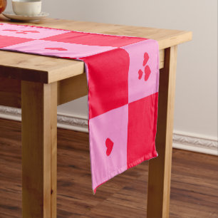 Chemin De Table Court Cartes Grille rose et rouge