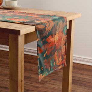 Chemin De Table Court Chaleureux Feuilles rustiques d'aquarelle - Boho e