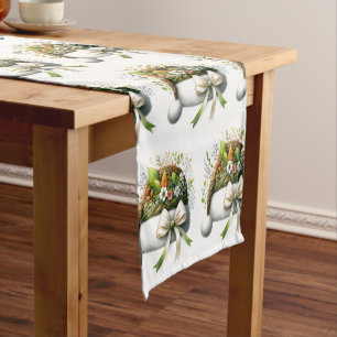 Chemin De Table Court Chapeau de Père Noël avec feuilles et fleurs