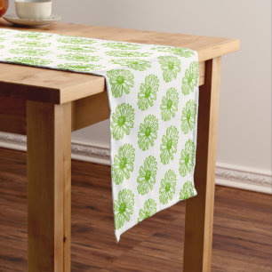 Chemin De Table Court Chartreuse Green Daisy Print, Hippie Flower Print