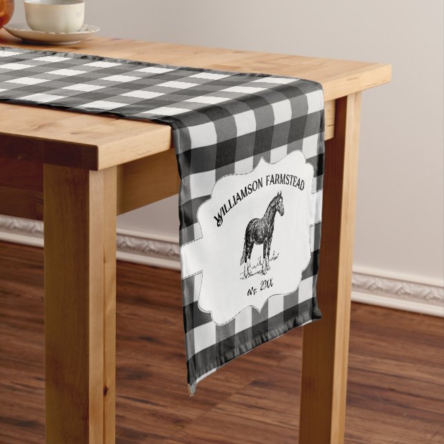 Chemin De Table Court Cheval de la ferme de Plaid Buffalo noir (In Situ)