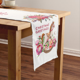 Chemin De Table Court Cheval rocheux victorien et Poinsettia Noël