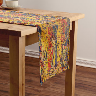 Chemin De Table Court Chinoiserie médiévale italienne rouge jaune