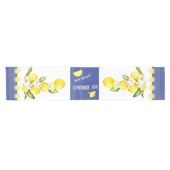 Chemin De Table Court Citrons jaunes ensoleillés avec les fleurs (Horizontal)