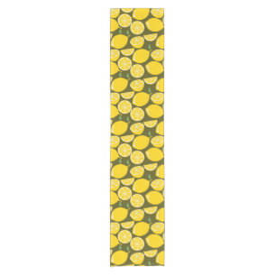 Chemin De Table Court Citrons jaunes et motif vert olive : Citrus modern