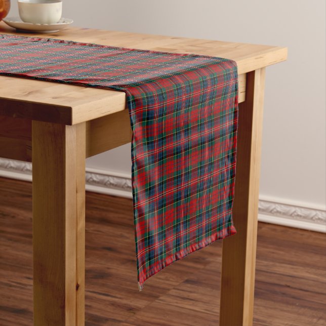 Chemin De Table Court Clan MacPherson tartare rouge, bleu et vert (In Situ)