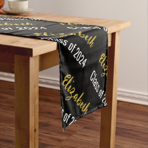 Chemin De Table Court Classe de 2024 Grad's Name Black White Gold Script