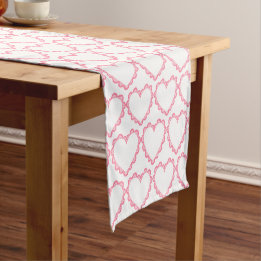 Chemin De Table Court Coeurs roses Romantique Pays rose et blanc