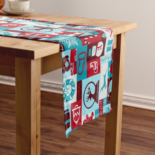 Chemin De Table Court Collage de Noël (Rouge/Bleu) (In Situ)