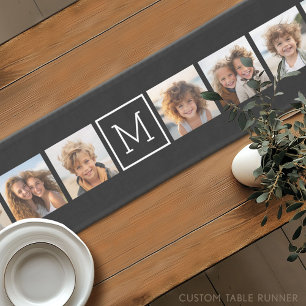 Chemin De Table Court Collage de photos noir et blanc Monogramme personn