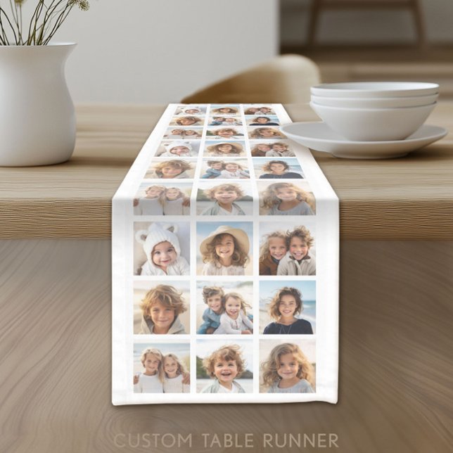 Chemin De Table Court Collage photo - 9 photos dans une grille - Blanc (Custom Photo Table Runner)