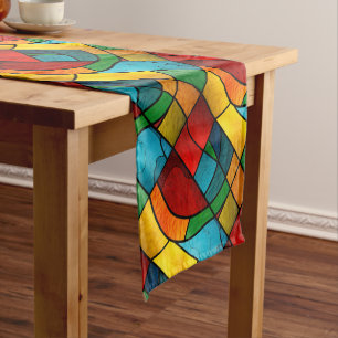 Chemin De Table Court Coloré Vitrage Mosaïque Abstraction