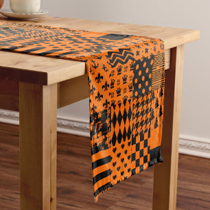 Chemin De Table Court Conception de Patchwork Motif mixte orange noir