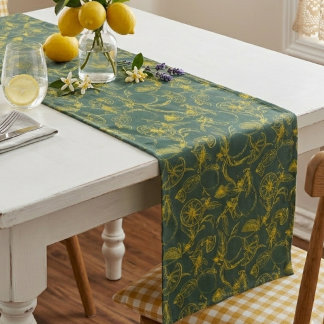 Chemin De Table Court Conception dessinée à la main de citron jaune sur