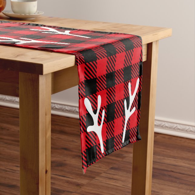 Chemin De Table Court Contraste mignon Buffalo check motif noir rouge ce (In Situ)