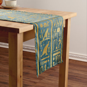 Chemin De Table Court Copie de papier égyptienne d'or vintage