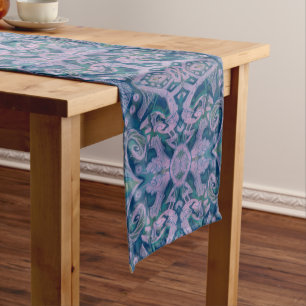Chemin De Table Court Courbes et lentilles, lavande motif abstraite et b
