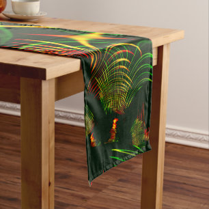 Chemin De Table Court Courbes feuilles vertes et jaunes couleur feu