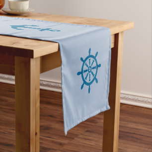 Chemin De Table Court Coureur de table bleue marine avec roue de bateau