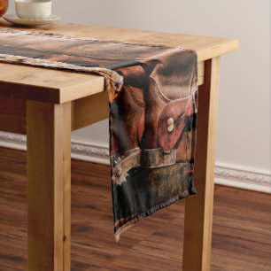 Chemin De Table Court Coureur de table Bottes Cowboy Grange Bois rustiqu
