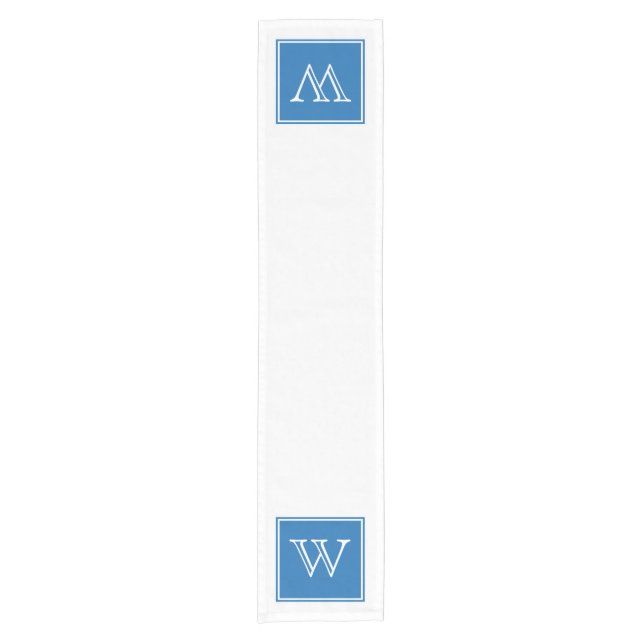 Chemin De Table Court Coureur de table Monogramme Carré bleu (Devant)