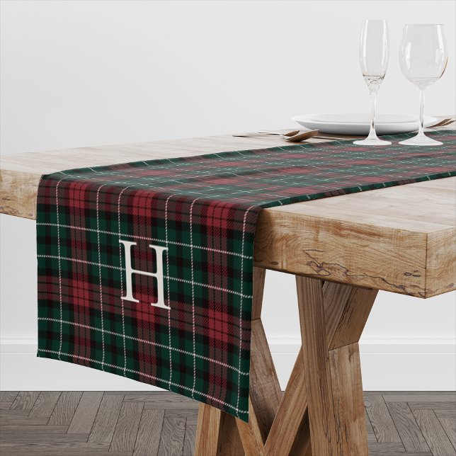 Chemin De Table Court Coureur de table Monogramme Tartan de vacances (Créateur téléchargé)