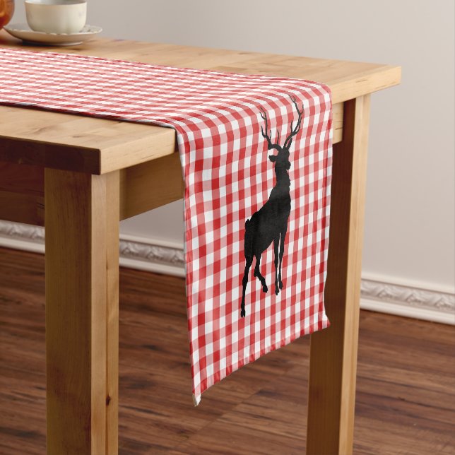 Chemin De Table Court Coureur de table Red Plaid & Deer (In Situ)