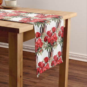 Chemin De Table Court Coureurs de table aux roses rouges dans des vases