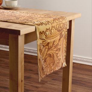 Chemin De Table Court Cow-boy brun rustique en cuir occidental