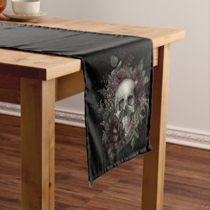 Chemin De Table Court Crâne gothique en verre   Runner table   Rose crân