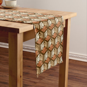 Chemin De Table Court Cranes japanese, Tan, Rust & Chocolate Brown