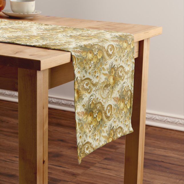 Chemin De Table Court Culte d'or - Floral baroque (In Situ)