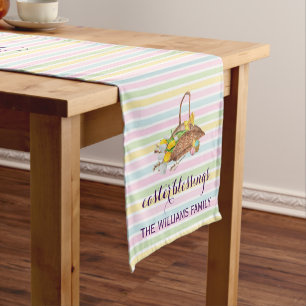 Chemin De Table Court Custom Pastel Stripes Moderne Floral Jardin de Pâq