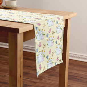 Chemin De Table Court Cute Bunnies avec marguerites de printemps et papi
