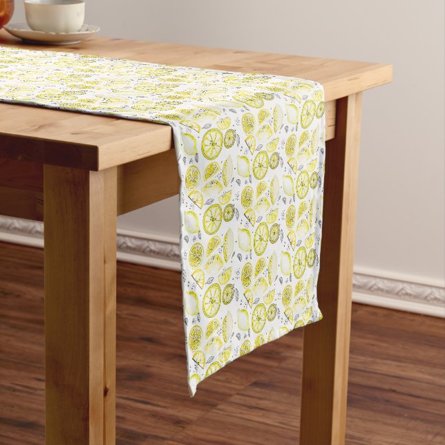Chemin De Table Court Cute Fraîche Citrus Citron D'Été Doodle Jaune (In Situ)