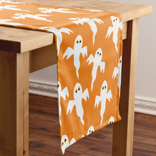 Chemin De Table Court Cute Ghost Orange Halloween