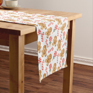 Chemin De Table Court Cute Gingerbread Homme Sucres de canne de vacances