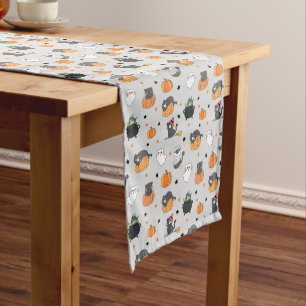 Chemin De Table Court Cute Halloween Chats et Fantômes Motif