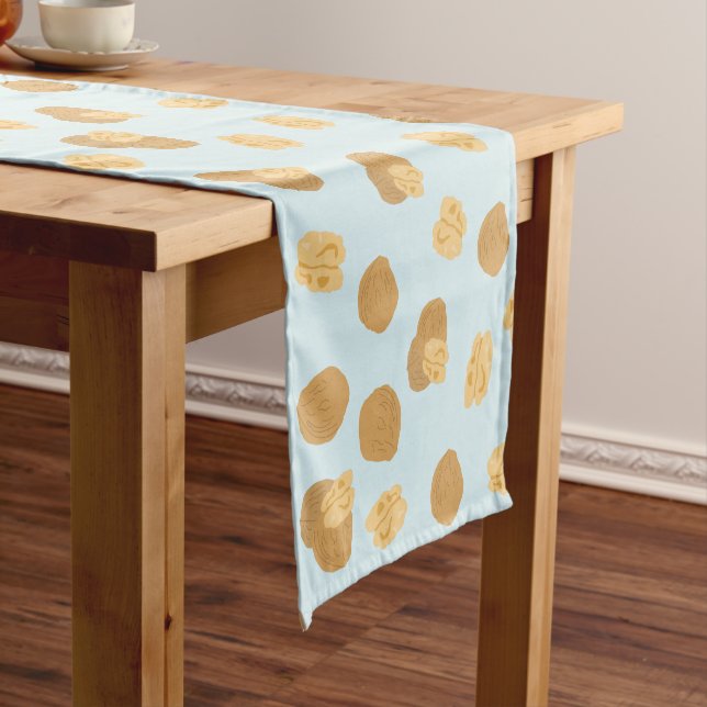 Chemin De Table Court Cute noix noix Motif Pastel bleu (In Situ)