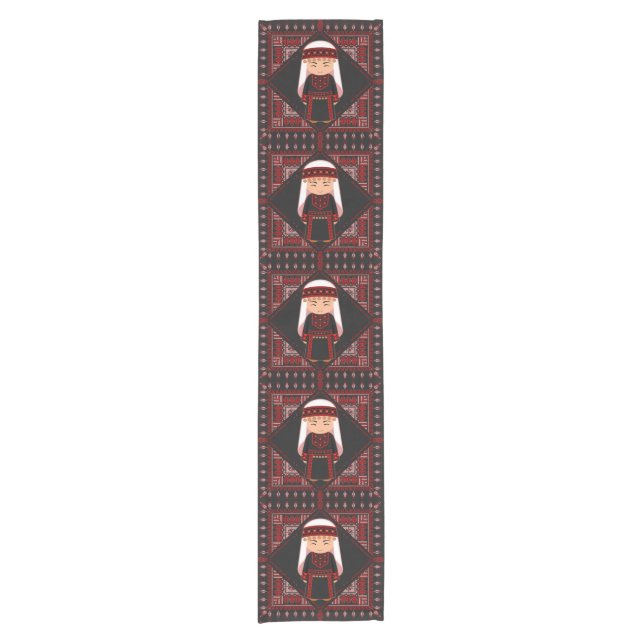 Chemin De Table Court cute Palestinian girl Embroidery red tatreez   (Devant)