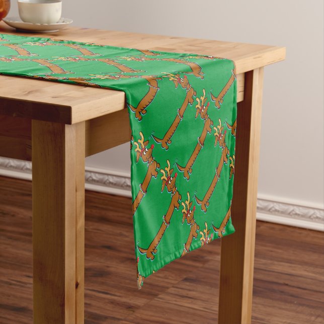 Chemin De Table Court Dachshund Reindeer (In Situ)